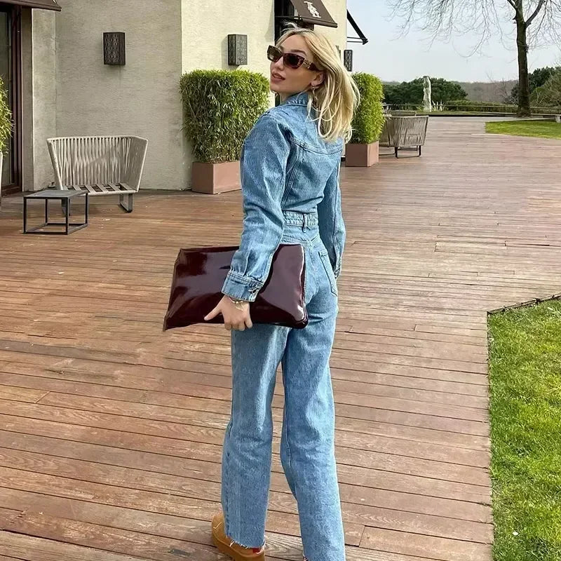 Long Sleeve Denim Jumpsuit