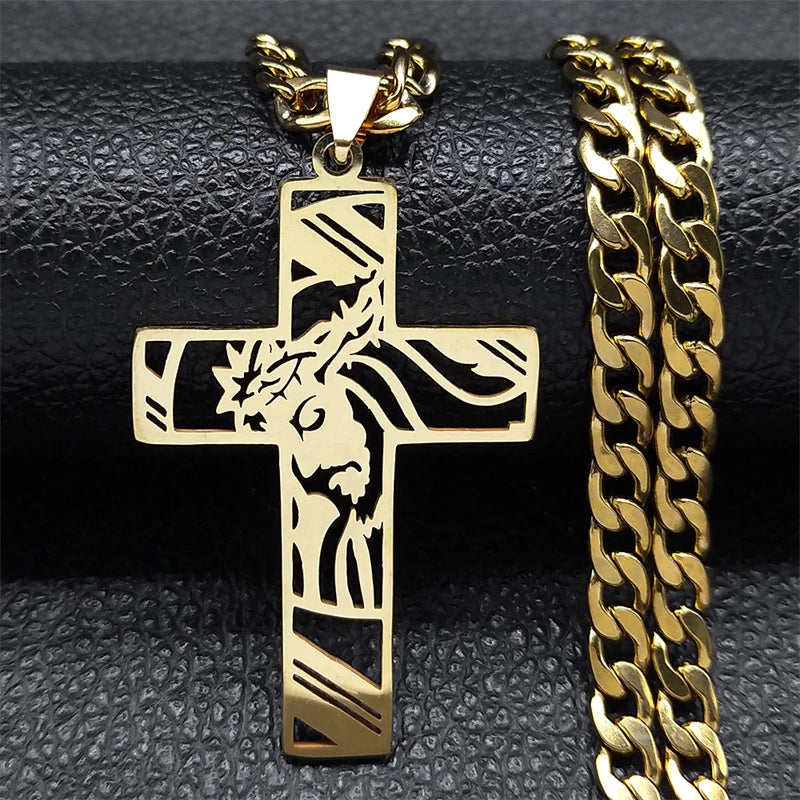 Hip Hop Punk Crown of Thorns Jesus Cross Necklace