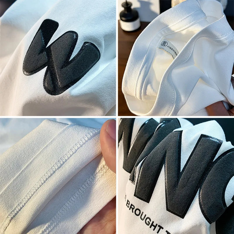 Ink embossed letter short sleeved T-shirt for men