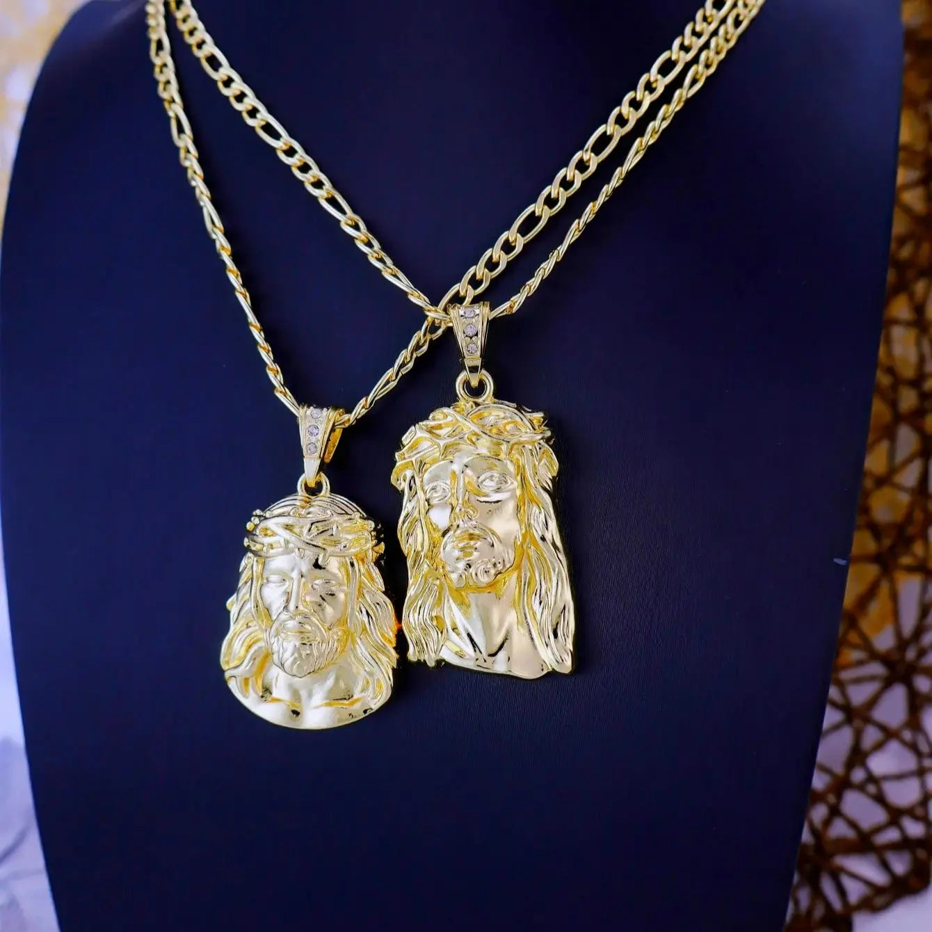 Hip Hop Punk Style God Jesus Head Deluxe Gold Plated Pendant Collar Necklace