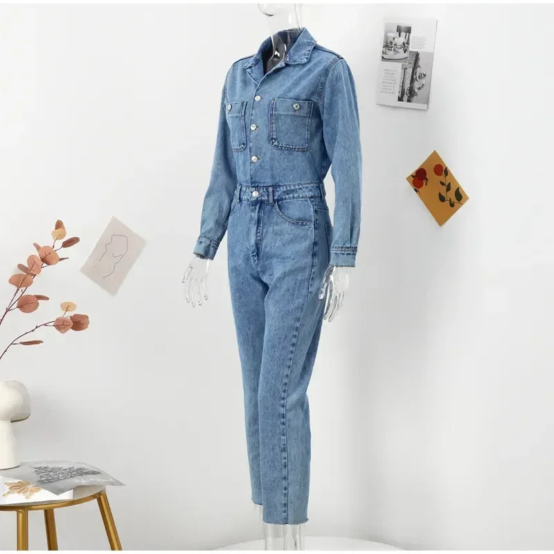 Long Sleeve Denim Jumpsuit