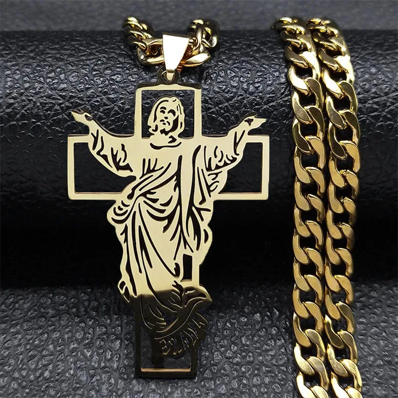 Hip Hop Punk Crown of Thorns Jesus Cross Necklace