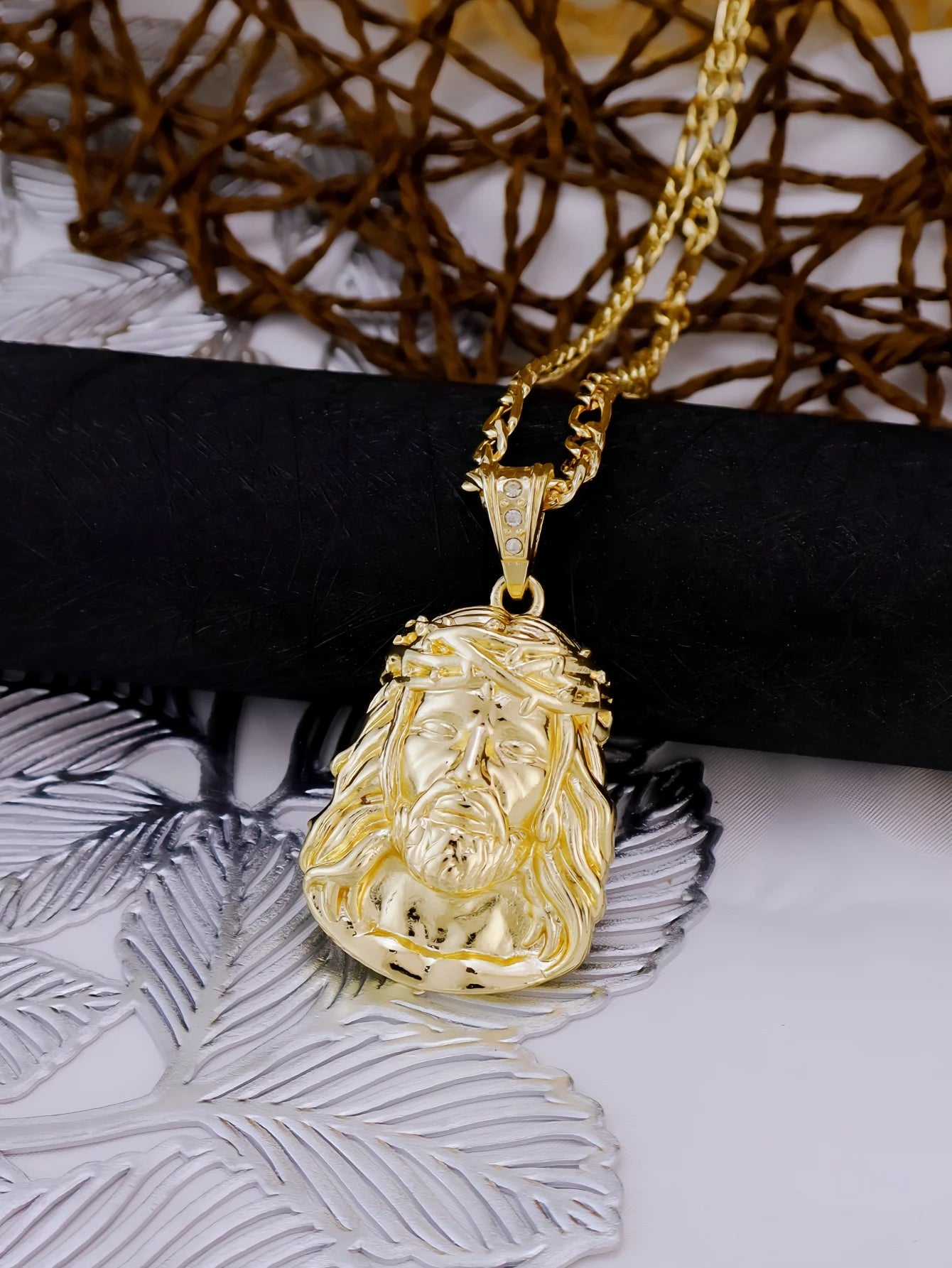 Hip Hop Punk Style God Jesus Head Deluxe Gold Plated Pendant Collar Necklace