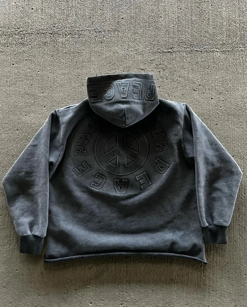High Street Trend Vintage Alphabet Embroidery Hoodie