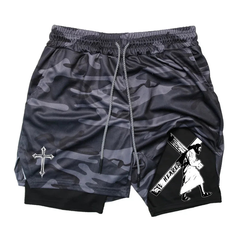 Angel Cross Graphic Workout Running Shorts for Men