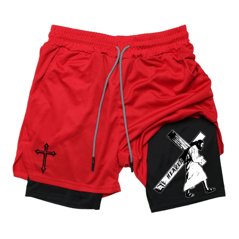 Angel Cross Graphic Workout Running Shorts for Men