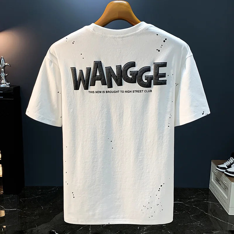 Ink embossed letter short sleeved T-shirt for men