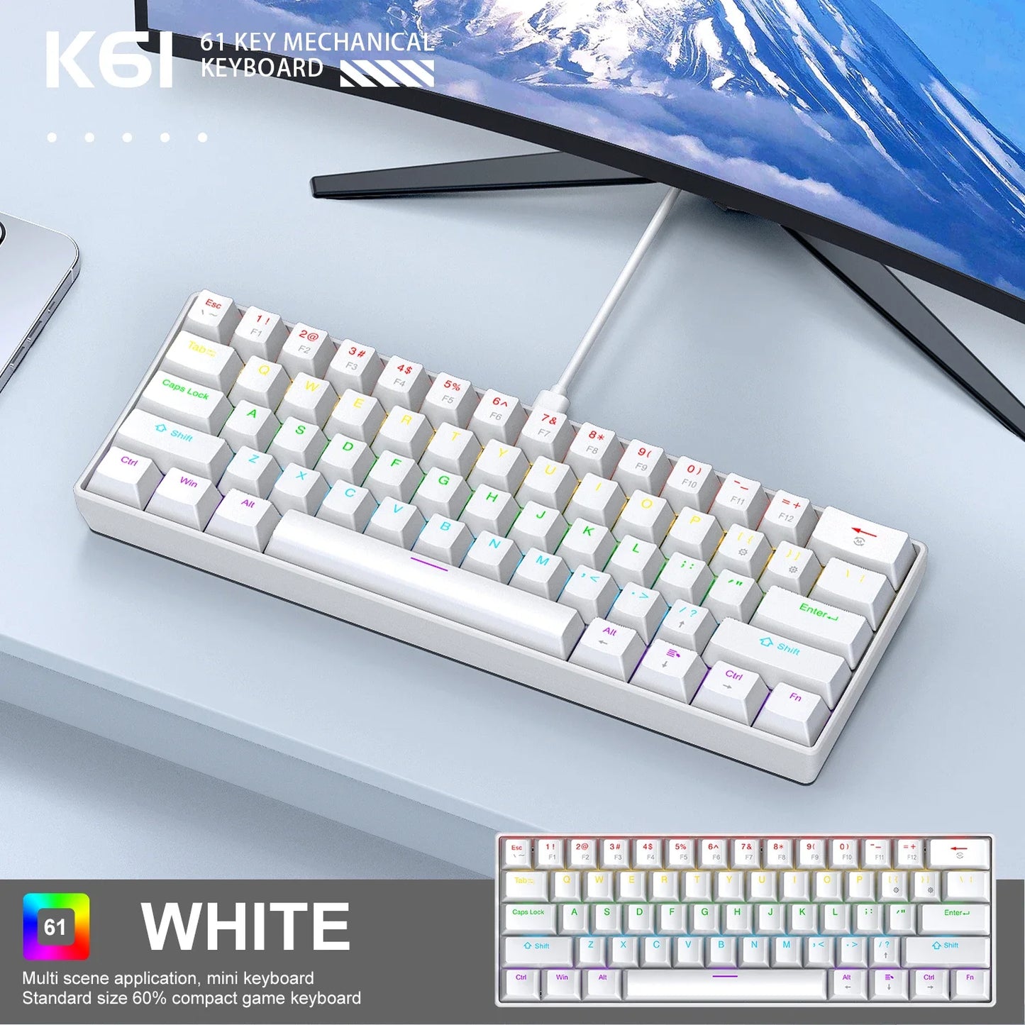 K61 61-keys Wired Mechanical Keyboard,Type-C