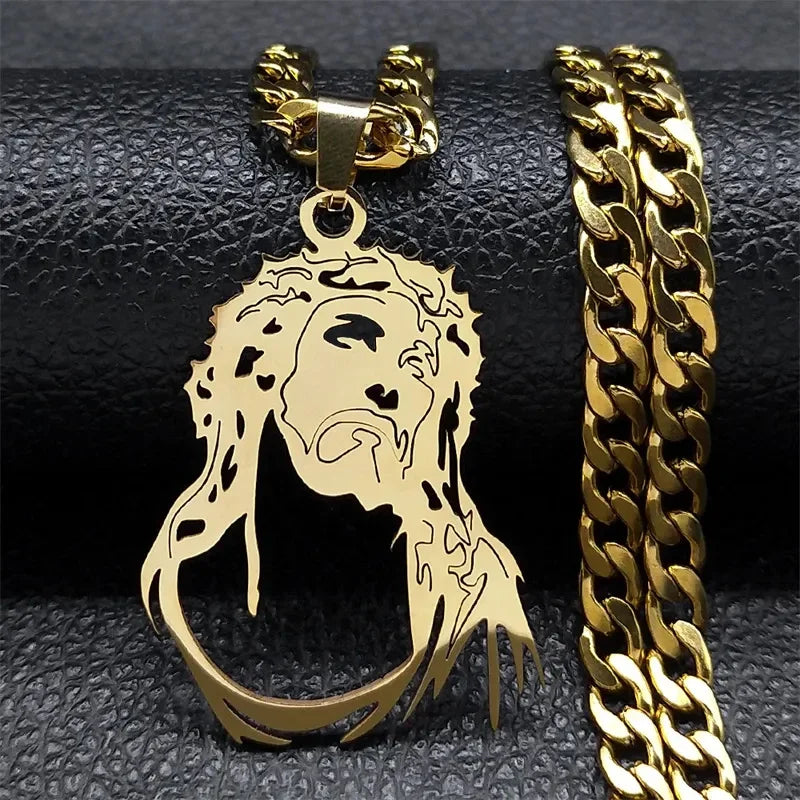 Hip Hop Punk Crown of Thorns Jesus Cross Necklace
