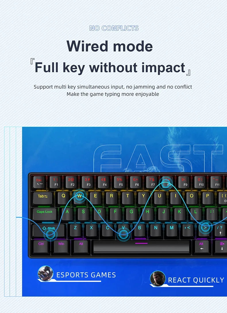 K61 61-keys Wired Mechanical Keyboard,Type-C