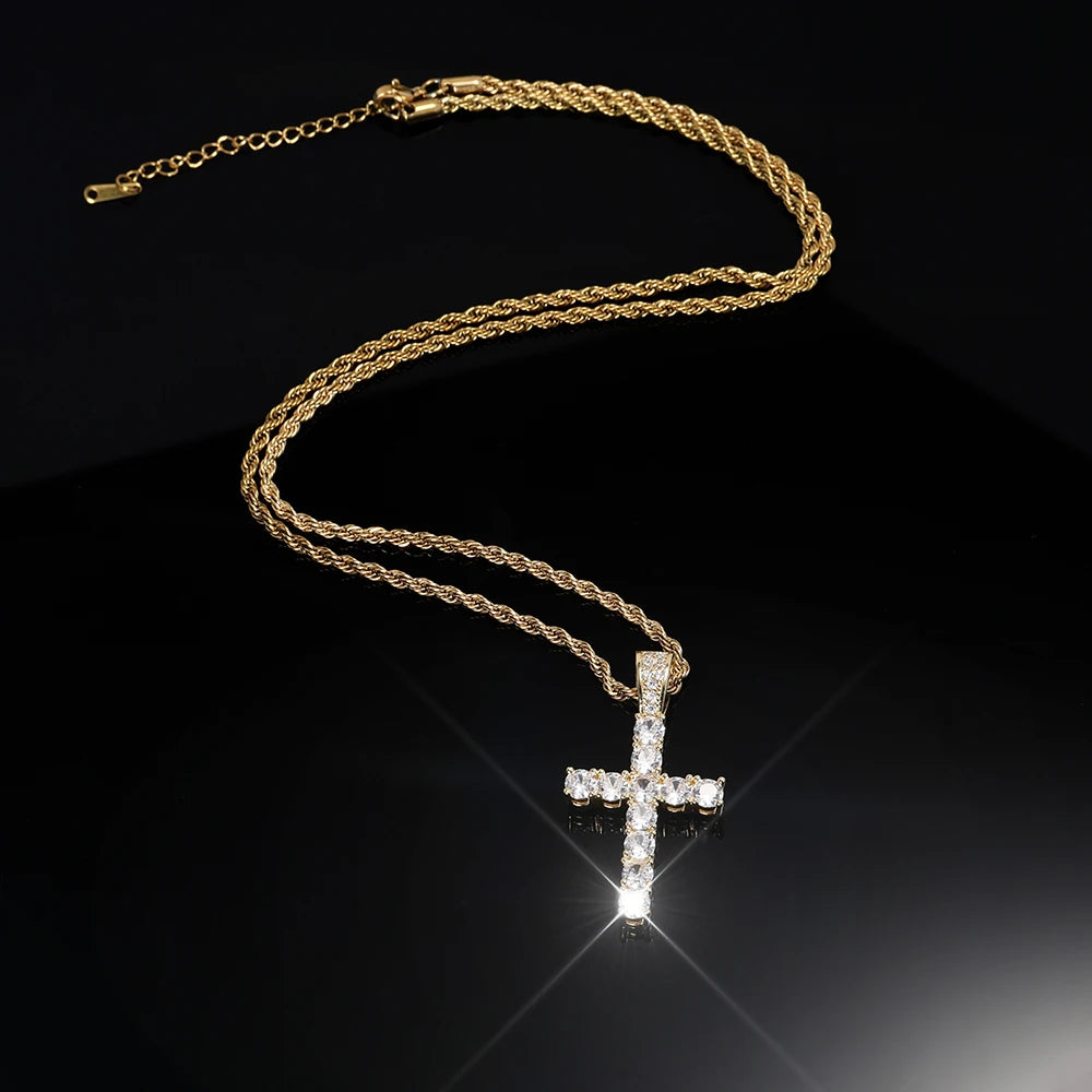 14K Gold Plated Hip Hop Cross Pendant Necklace
