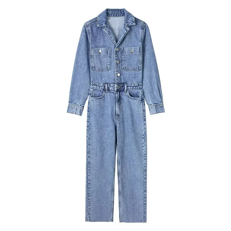 Long Sleeve Denim Jumpsuit