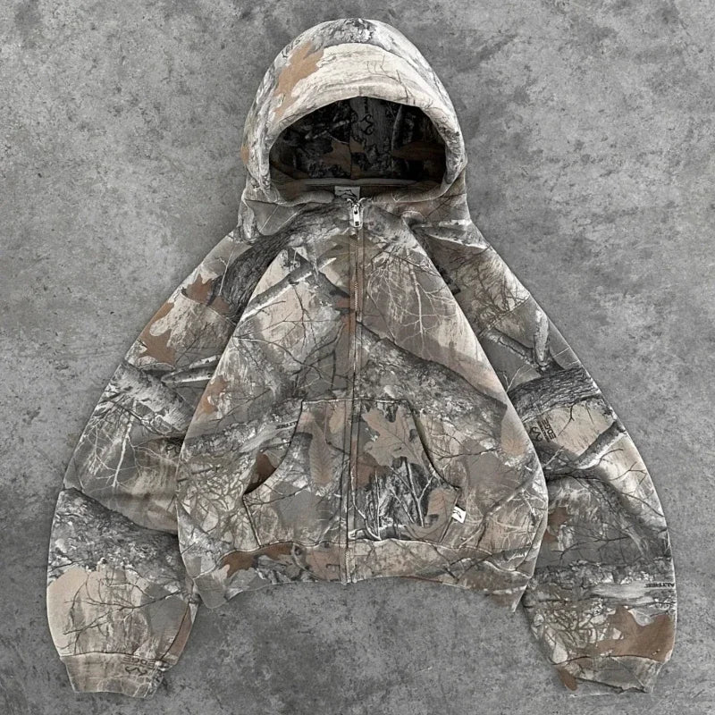 Y2K Retro zip up Hoodie Men Camouflage