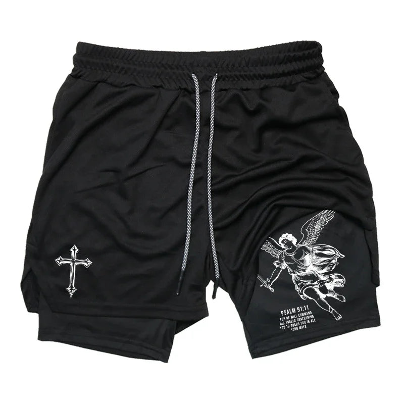 Angel Cross Graphic Workout Running Shorts for Men