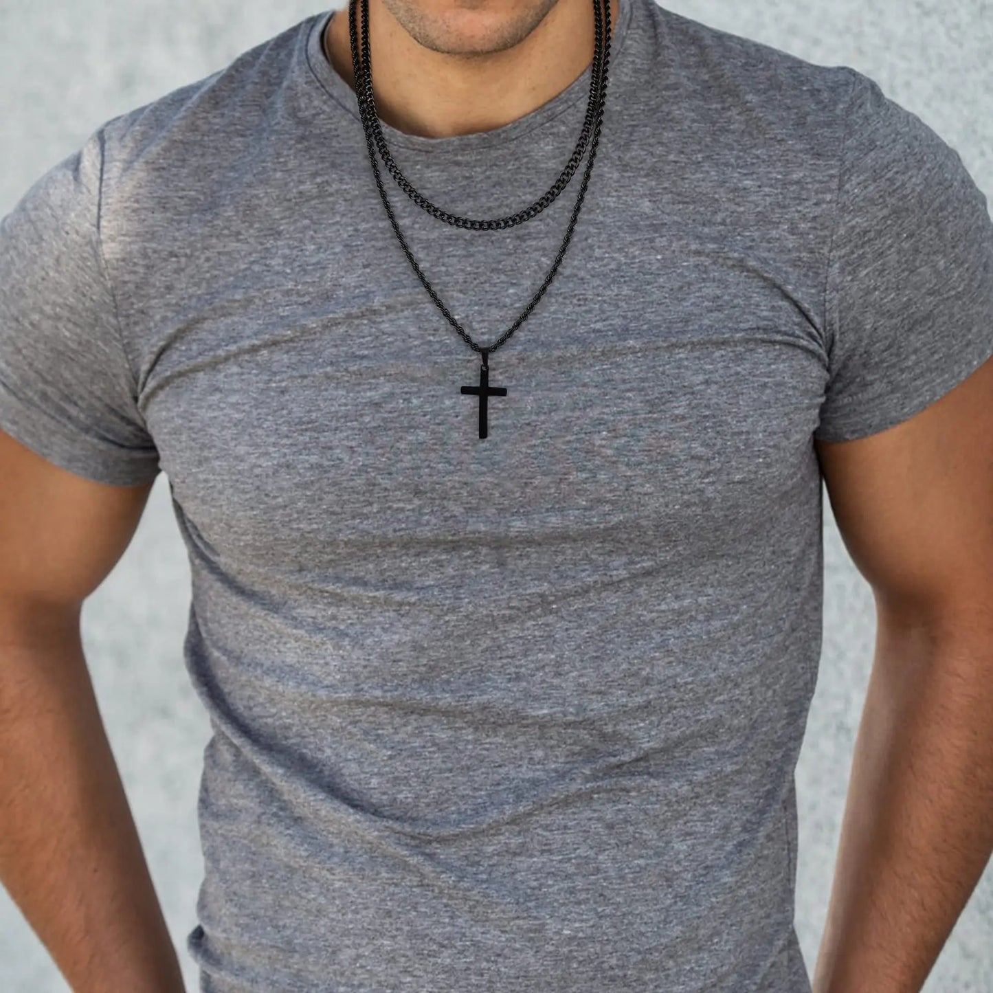 HNSP Stainless Steel Double Chain Cross Necklace