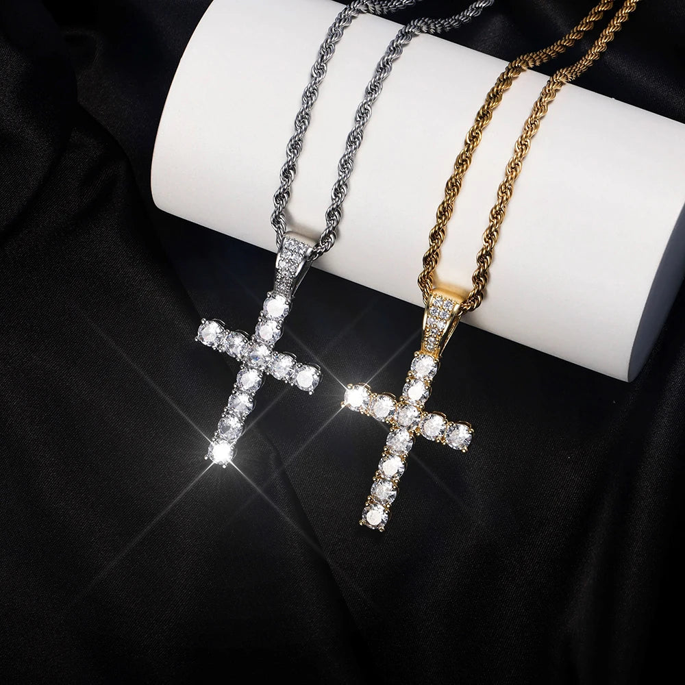 14K Gold Plated Hip Hop Cross Pendant Necklace