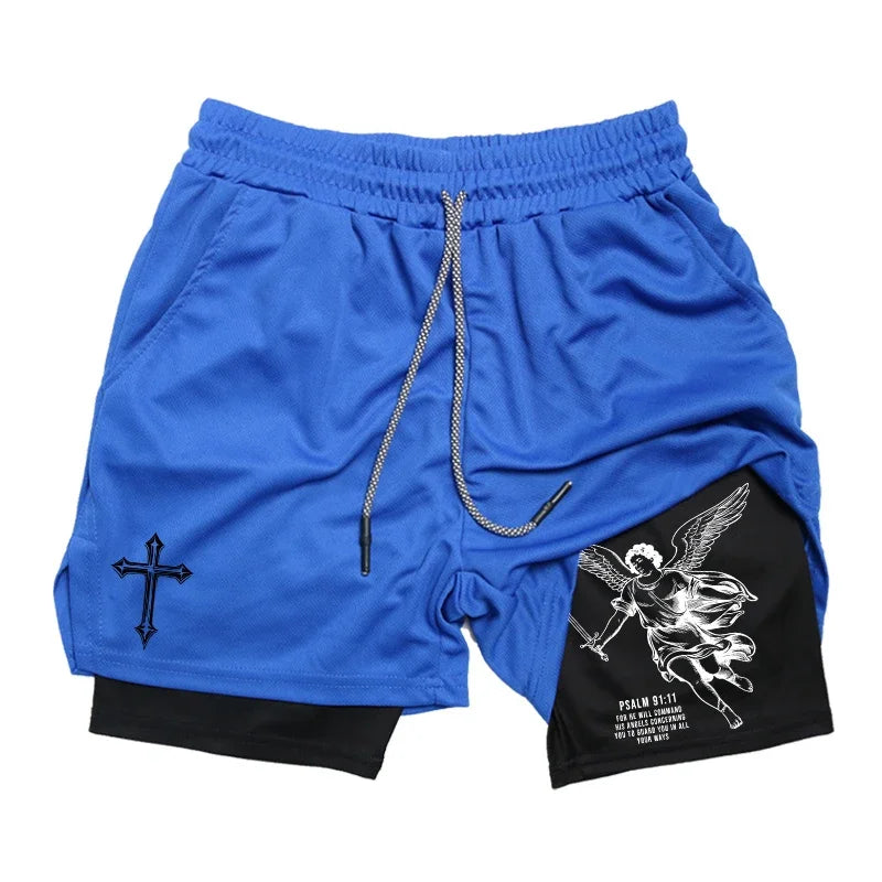 Angel Cross Graphic Workout Running Shorts for Men