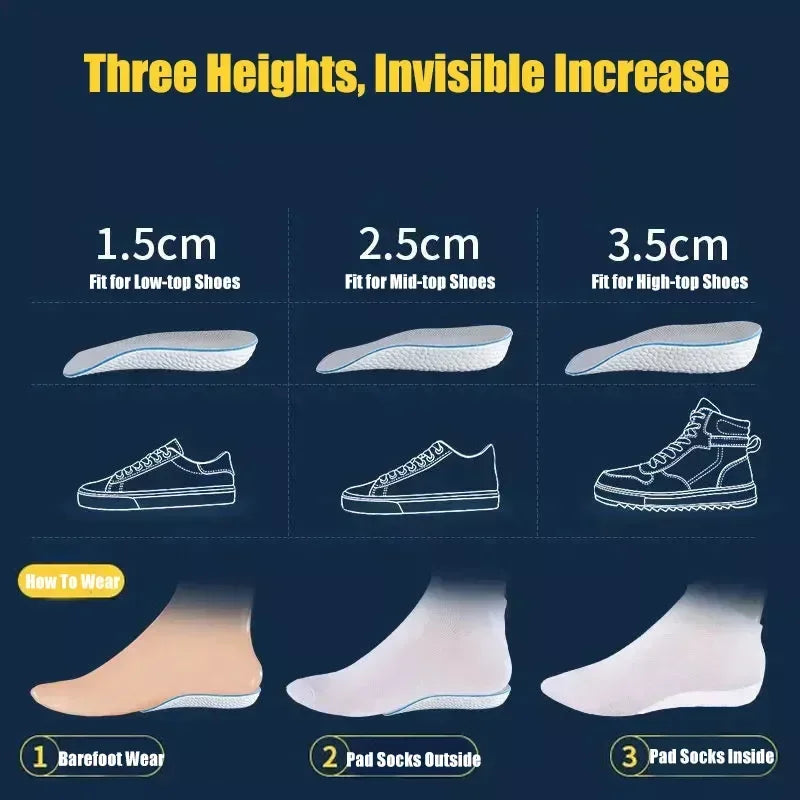 Height Increase Insoles – 1.5/2.5/3.5cm Soft Arch Support Pads