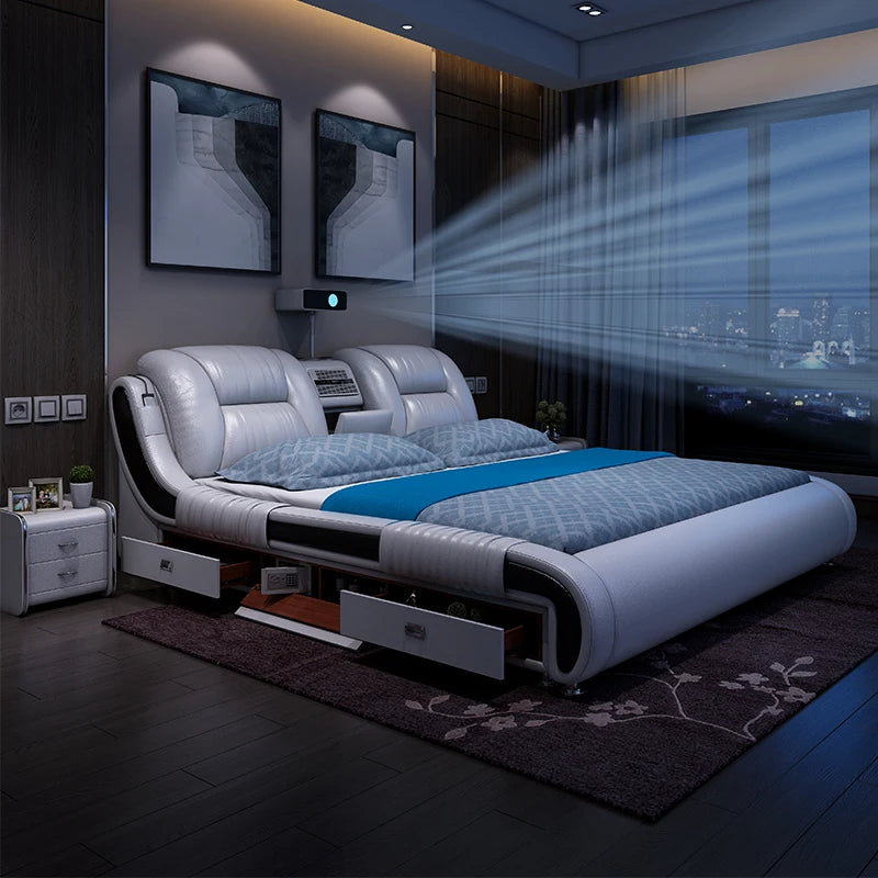 Multifunctional Bed (Ultimate Massage Camas with Bluetooth,Speaker,Safe,Air Cleaner, Projector,Drawers)