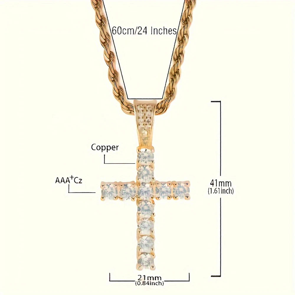 14K Gold Plated Hip Hop Cross Pendant Necklace
