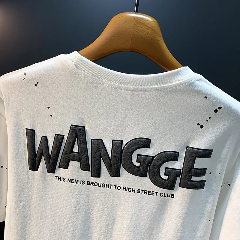 Ink embossed letter short sleeved T-shirt for men