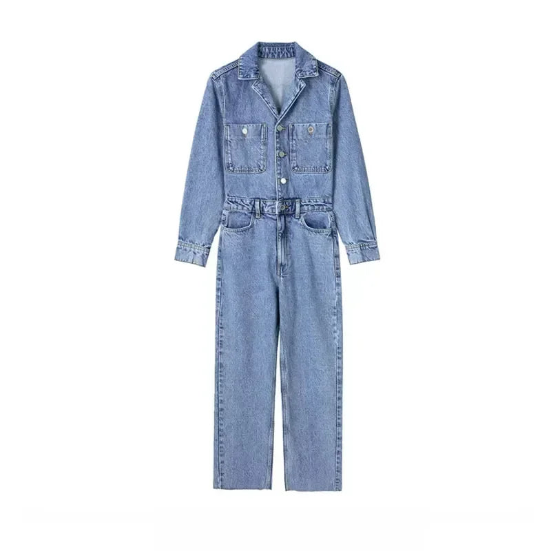 Long Sleeve Denim Jumpsuit