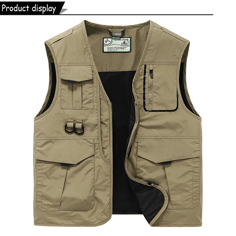 Sleeveless Many Pocket Stand Collar Vest Jackets Men