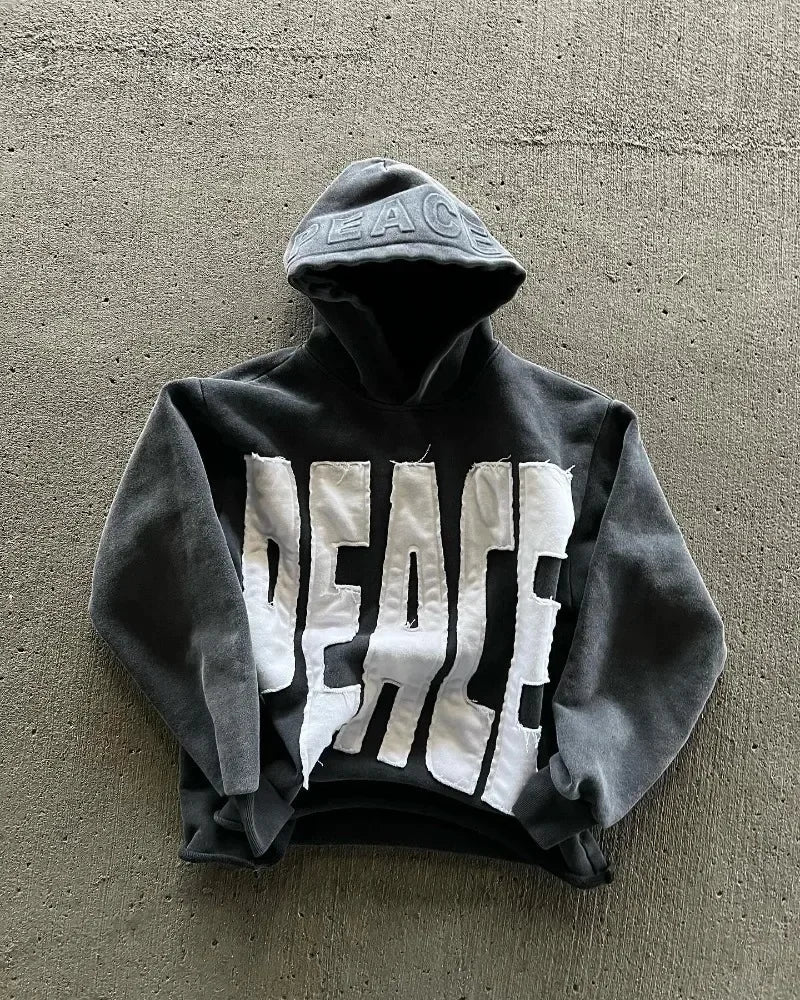 High Street Trend Vintage Alphabet Embroidery Hoodie