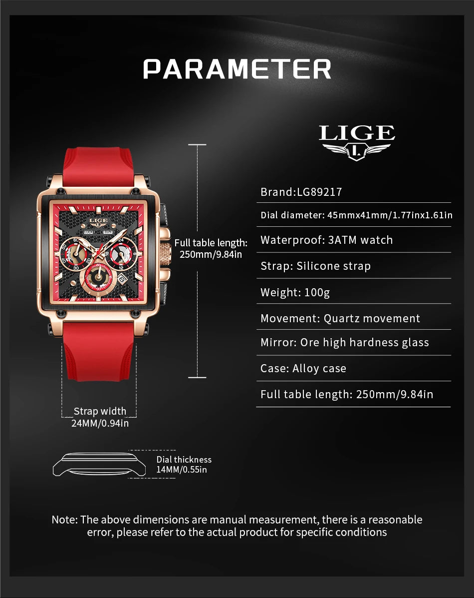 LIGE Square Man Watch