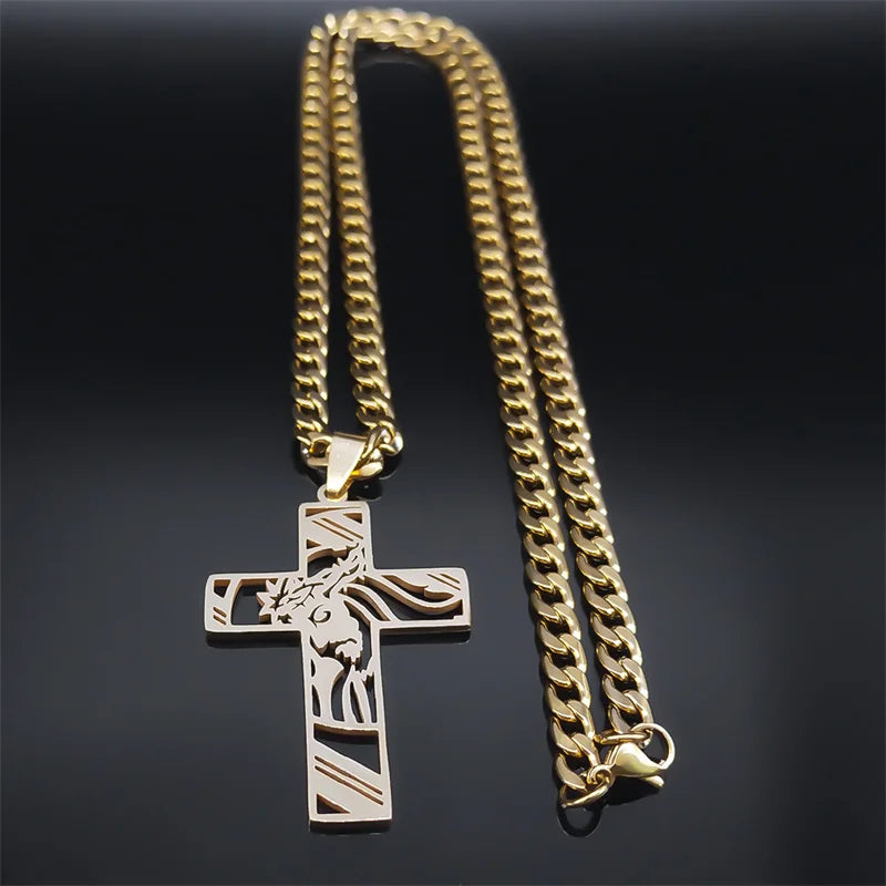 Hip Hop Punk Crown of Thorns Jesus Cross Necklace
