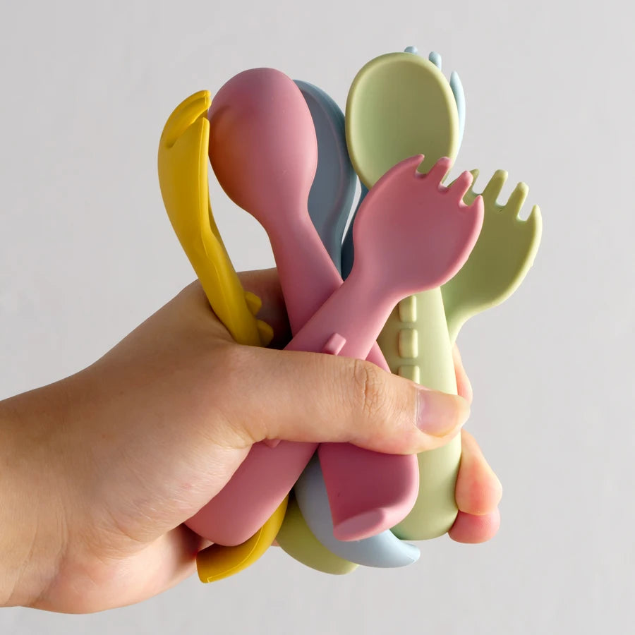 2PCS Silicone Baby Spoons, Fork