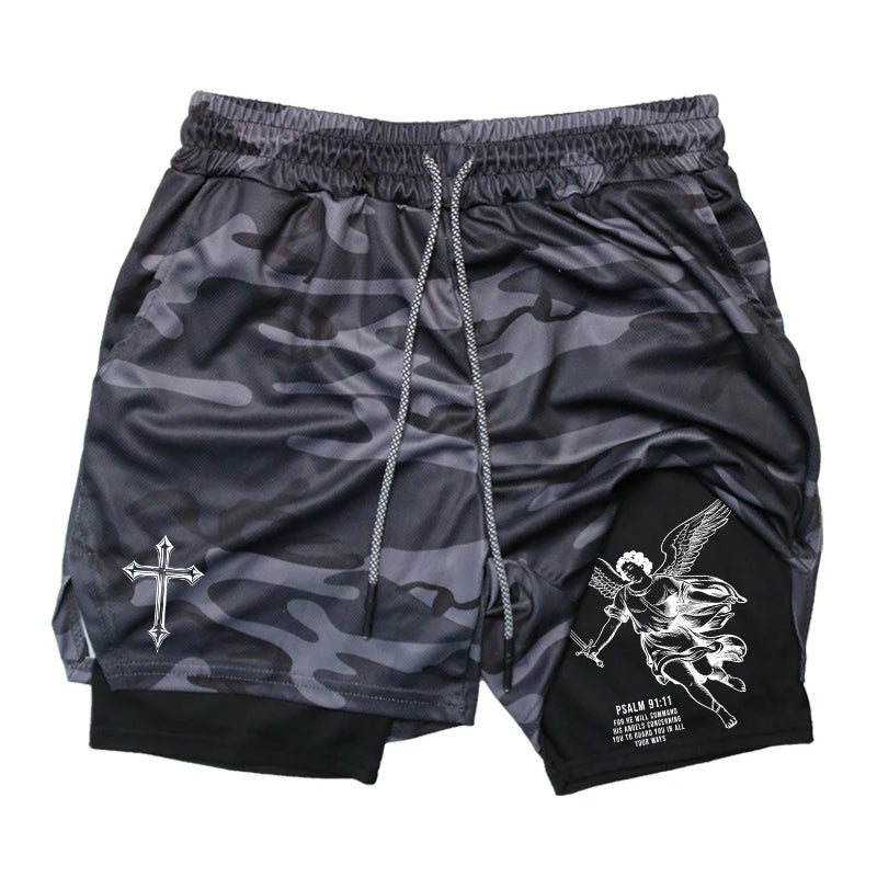 Angel Cross Graphic Workout Running Shorts for Men