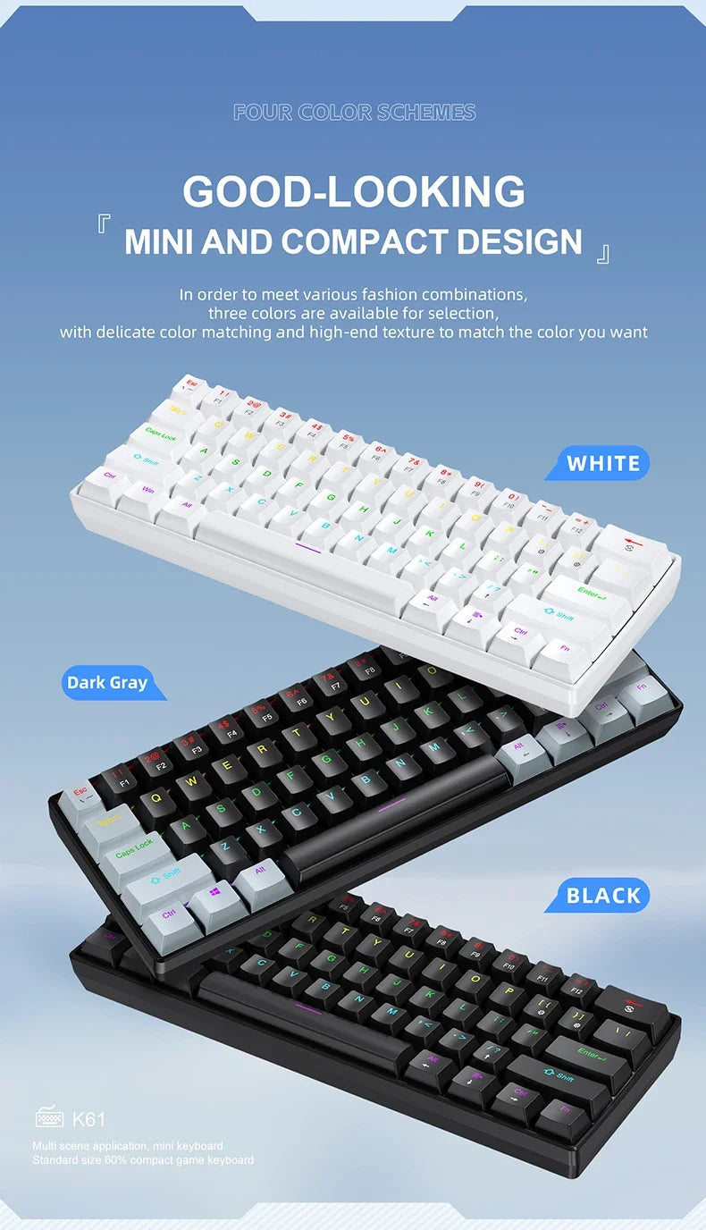 K61 61-keys Wired Mechanical Keyboard,Type-C