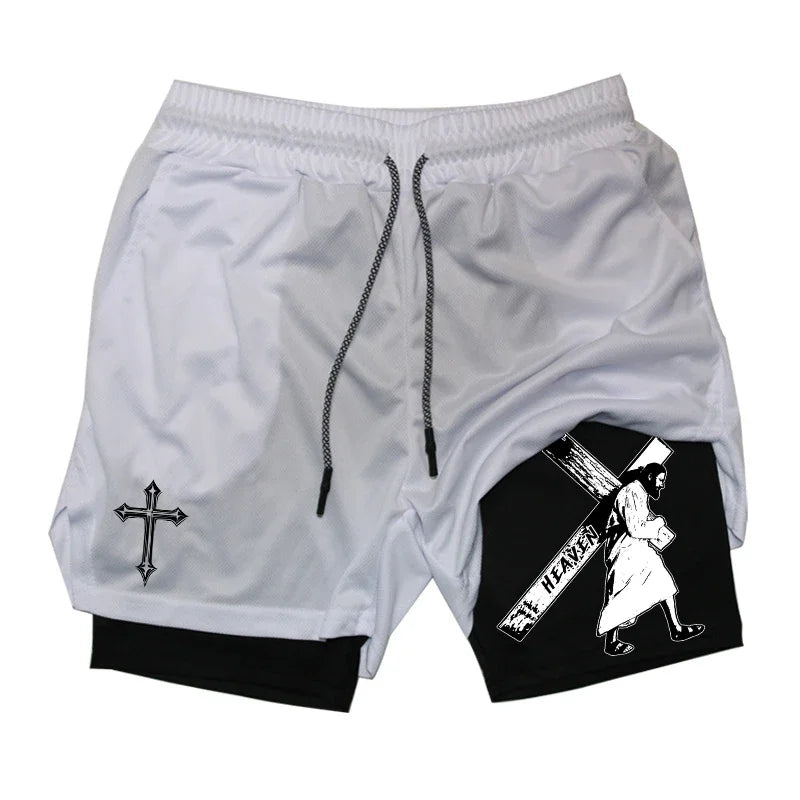 Angel Cross Graphic Workout Running Shorts for Men