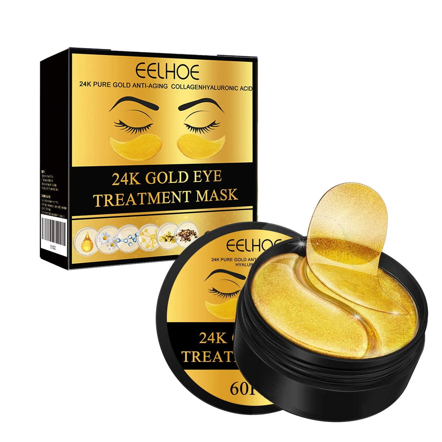 60PCS 24K Gold Eye Mask Anti Dark Circles Removal Eyes Bags