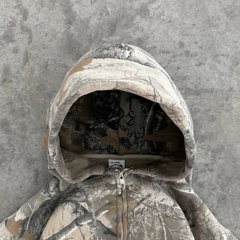 Y2K Retro zip up Hoodie Men Camouflage
