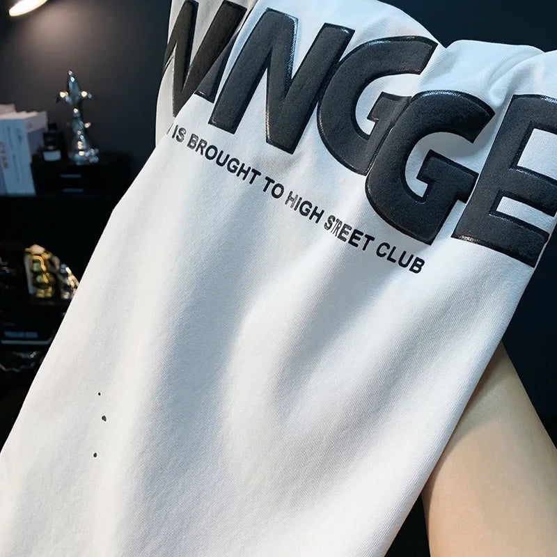 Ink embossed letter short sleeved T-shirt for men