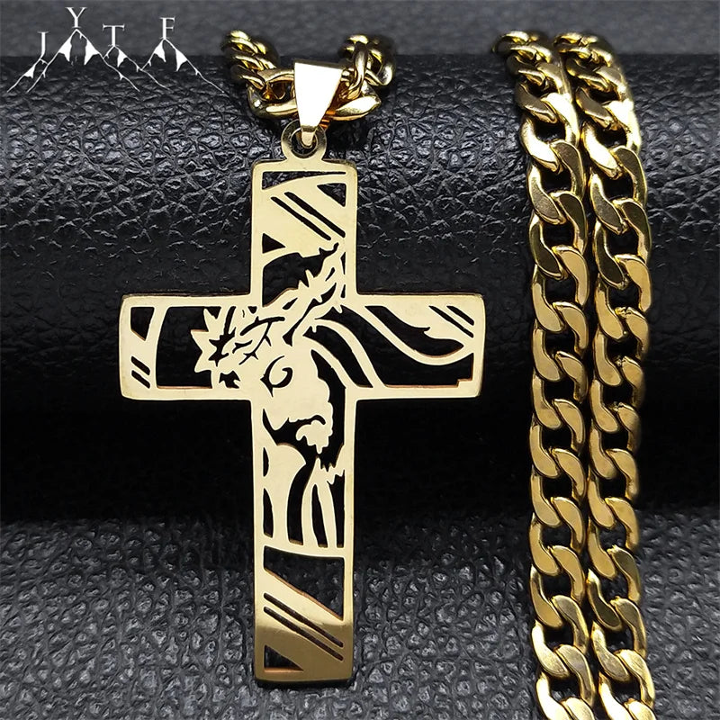 Hip Hop Punk Crown of Thorns Jesus Cross Necklace