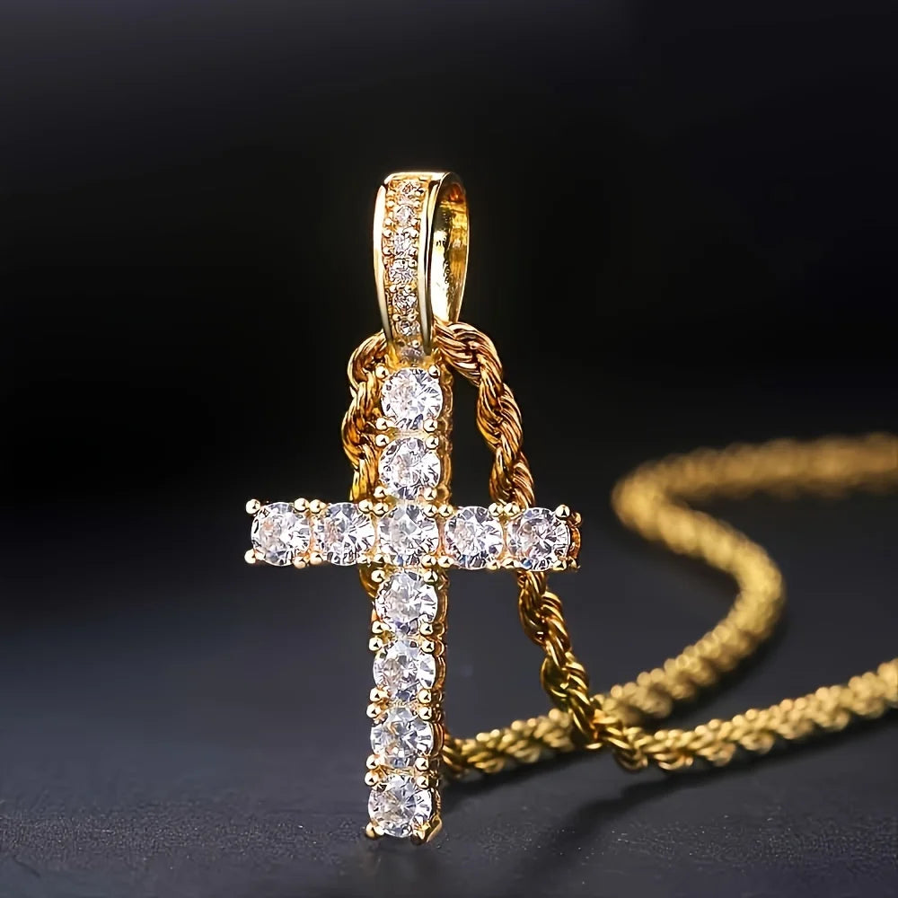 14K Gold Plated Hip Hop Cross Pendant Necklace