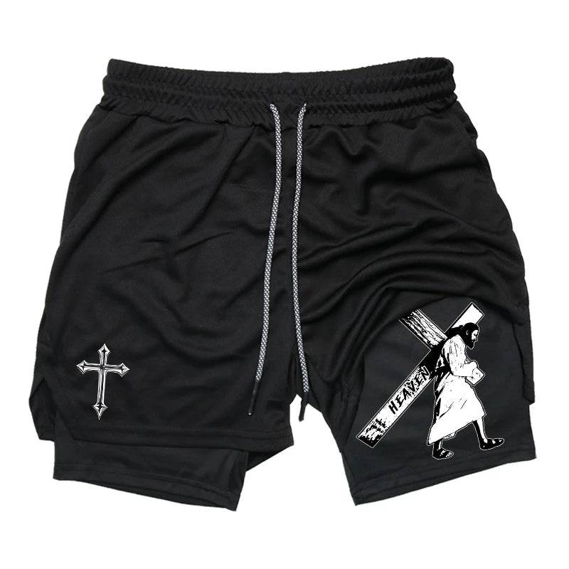 Angel Cross Graphic Workout Running Shorts for Men