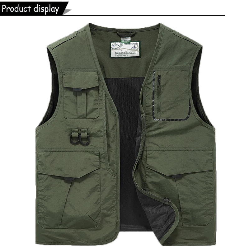 Sleeveless Many Pocket Stand Collar Vest Jackets Men