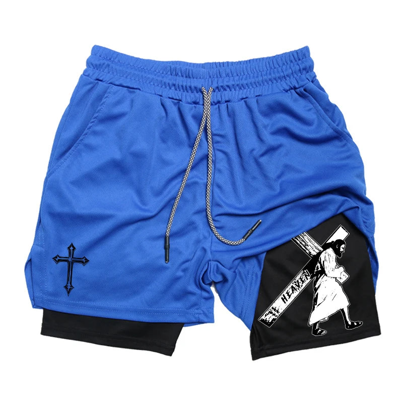Angel Cross Graphic Workout Running Shorts for Men