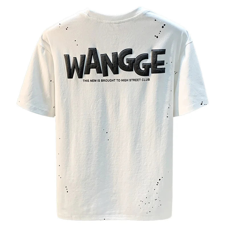 Ink embossed letter short sleeved T-shirt for men