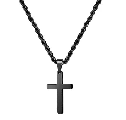 HNSP Stainless Steel Double Chain Cross Necklace