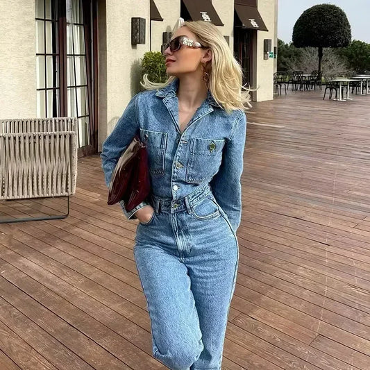 Long Sleeve Denim Jumpsuit