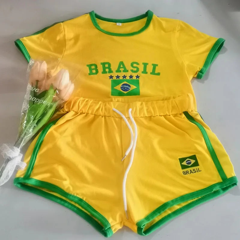 Brazil Letter Print 2 Piece Tracksuit Set