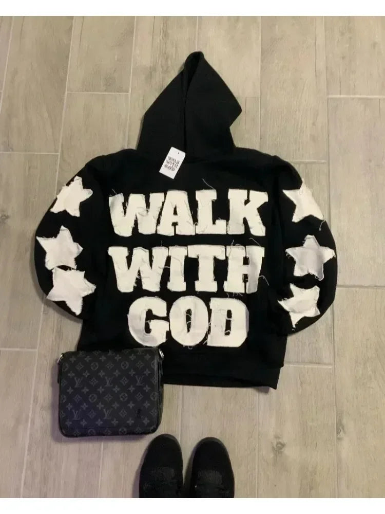 High Street Trend Vintage Alphabet Embroidery Hoodie