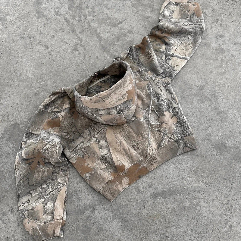 Y2K Retro zip up Hoodie Men Camouflage