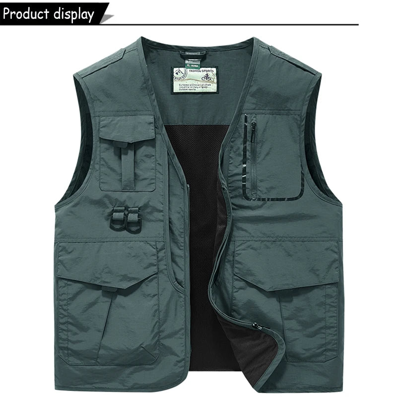 Sleeveless Many Pocket Stand Collar Vest Jackets Men