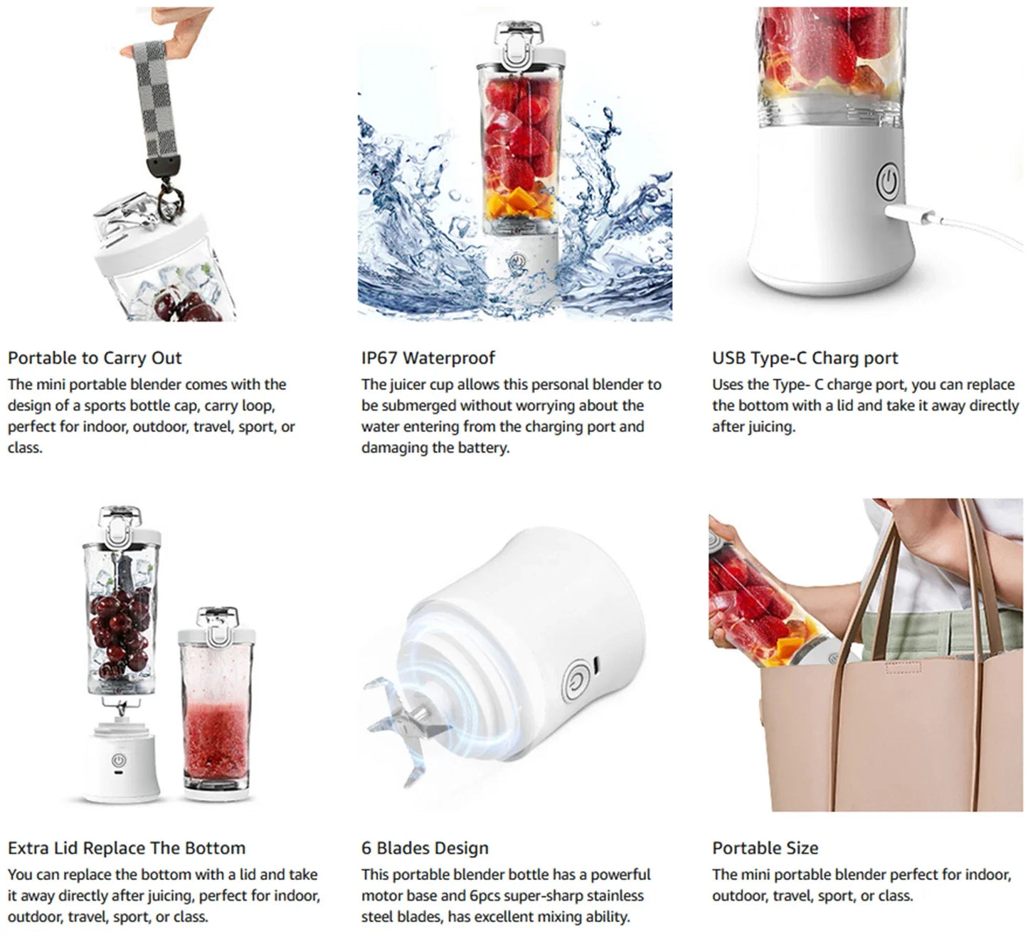 Portable Blender 600ML Electric Juicer Fruit Mixer